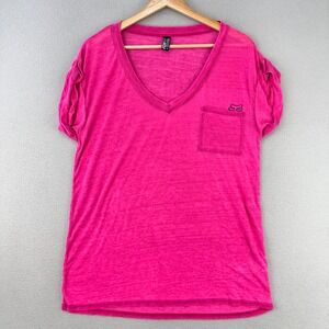 Fox Racing T-Shirt Womens M Pink V-neck Burnout Y2K Short Sleeve